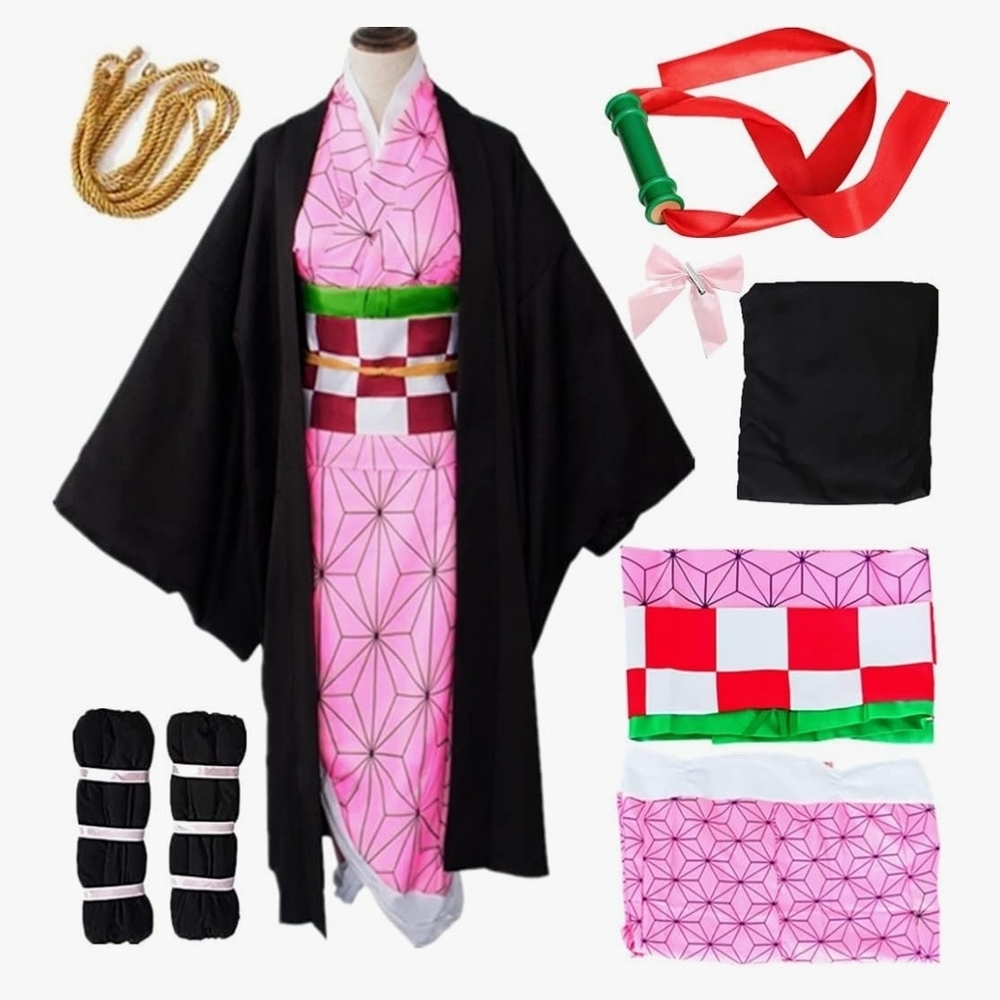 Anime Demon Slayers Pink and Black Kimono Costume Set Ladies Size Large